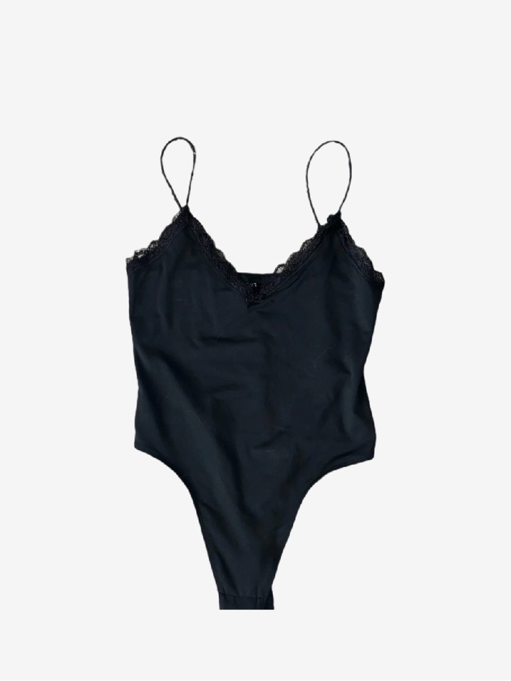 Black Lace Trim Spaghetti Strap Bodysuit